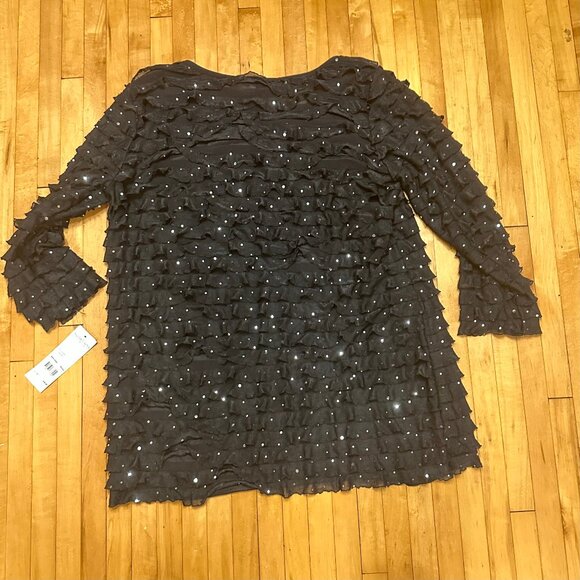 NWT. Notations brand, Black, Sparkly Sequins Top 3/4 sleeves and Ruffles - Picture 5 of 9